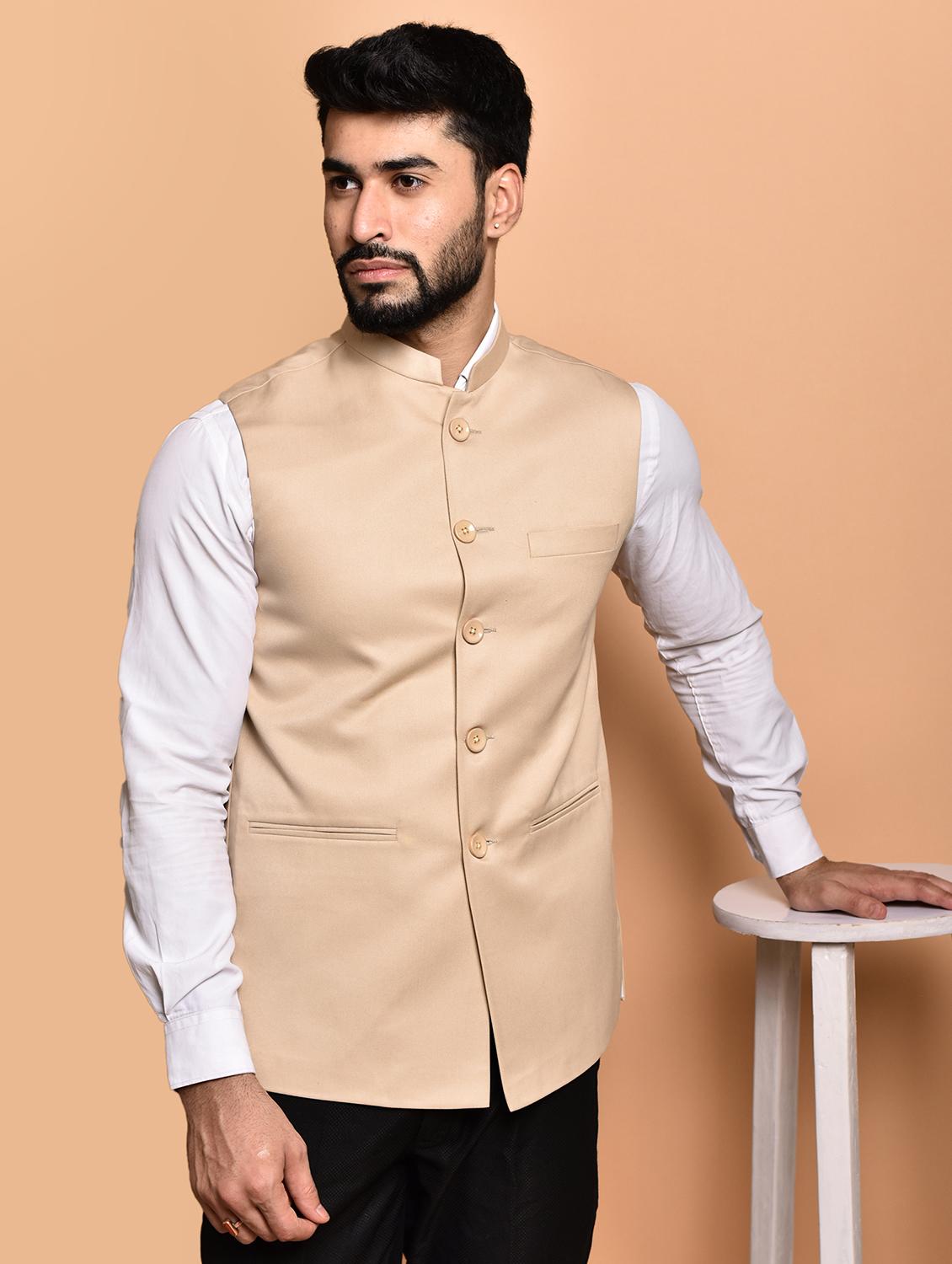 men solid mandarin neck regular fit nehru jacket - 21786322 - Zoom Image - 0