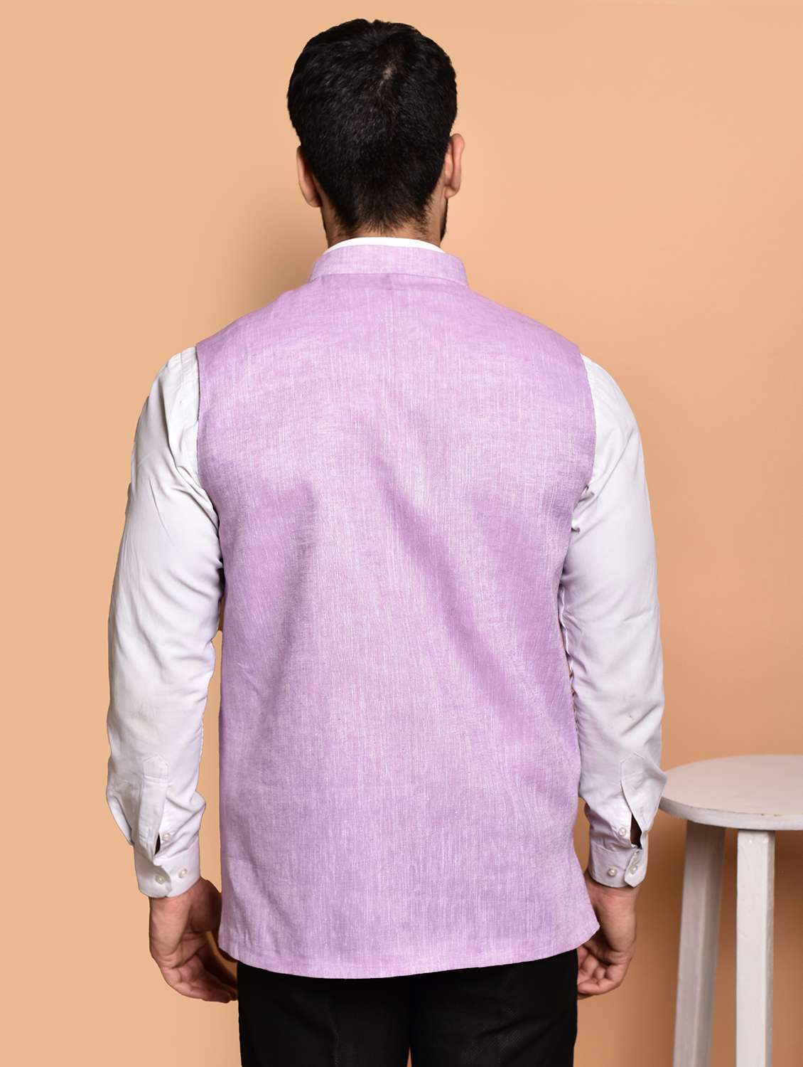 men solid mandarin neck regular fit nehru jacket - 21786323 -  Standard Image - 3