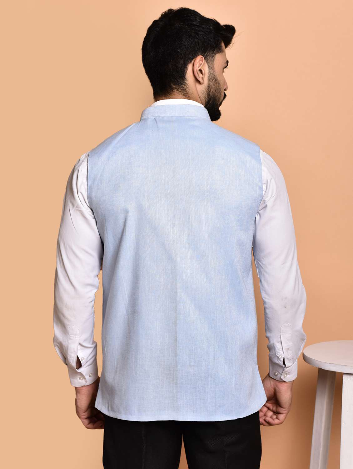 men solid mandarin neck regular fit nehru jacket - 21786325 -  Standard Image - 3