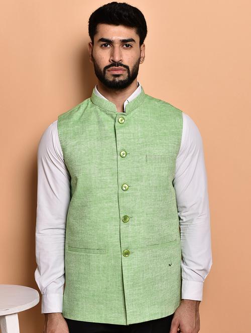 men solid mandarin neck regular fit nehru jacket - 21786328 -  Standard Image - 0