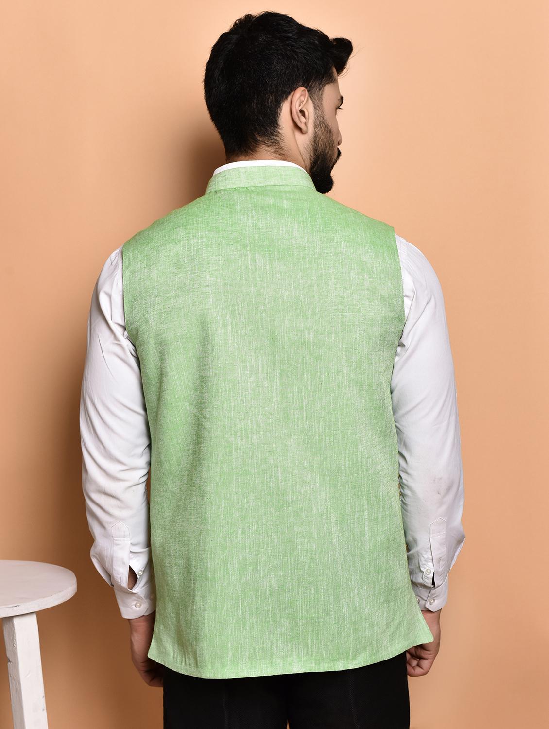 men solid mandarin neck regular fit nehru jacket - 21786328 - Standard Image - 3