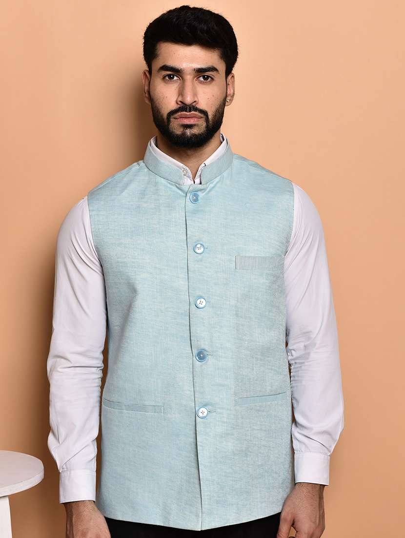 men solid mandarin neck regular fit nehru jacket - 21786329 -  Zoom Image - 0