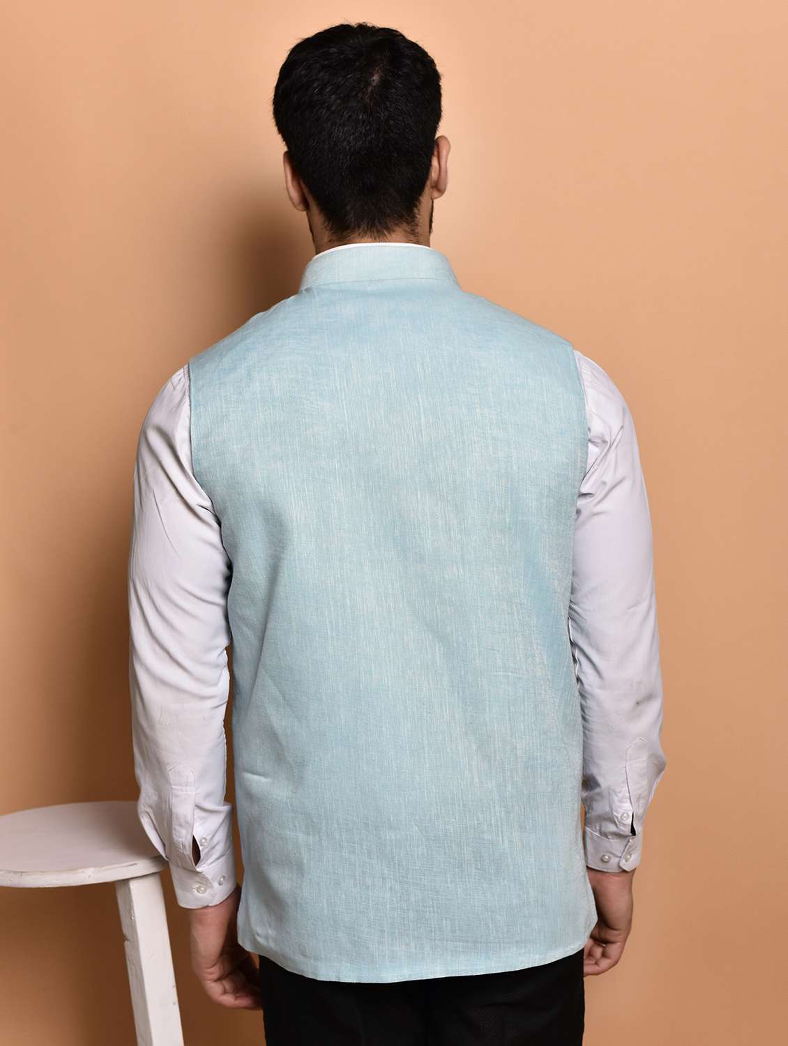 men solid mandarin neck regular fit nehru jacket - 21786329 -  Standard Image - 3