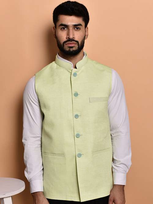 men solid mandarin neck regular fit nehru jacket - 21786330 -  Standard Image - 0