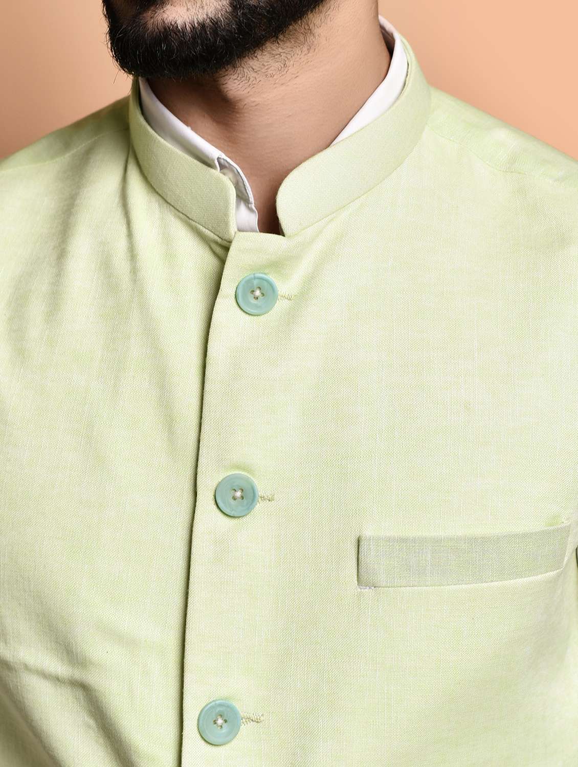 men solid mandarin neck regular fit nehru jacket - 21786330 -  Standard Image - 3