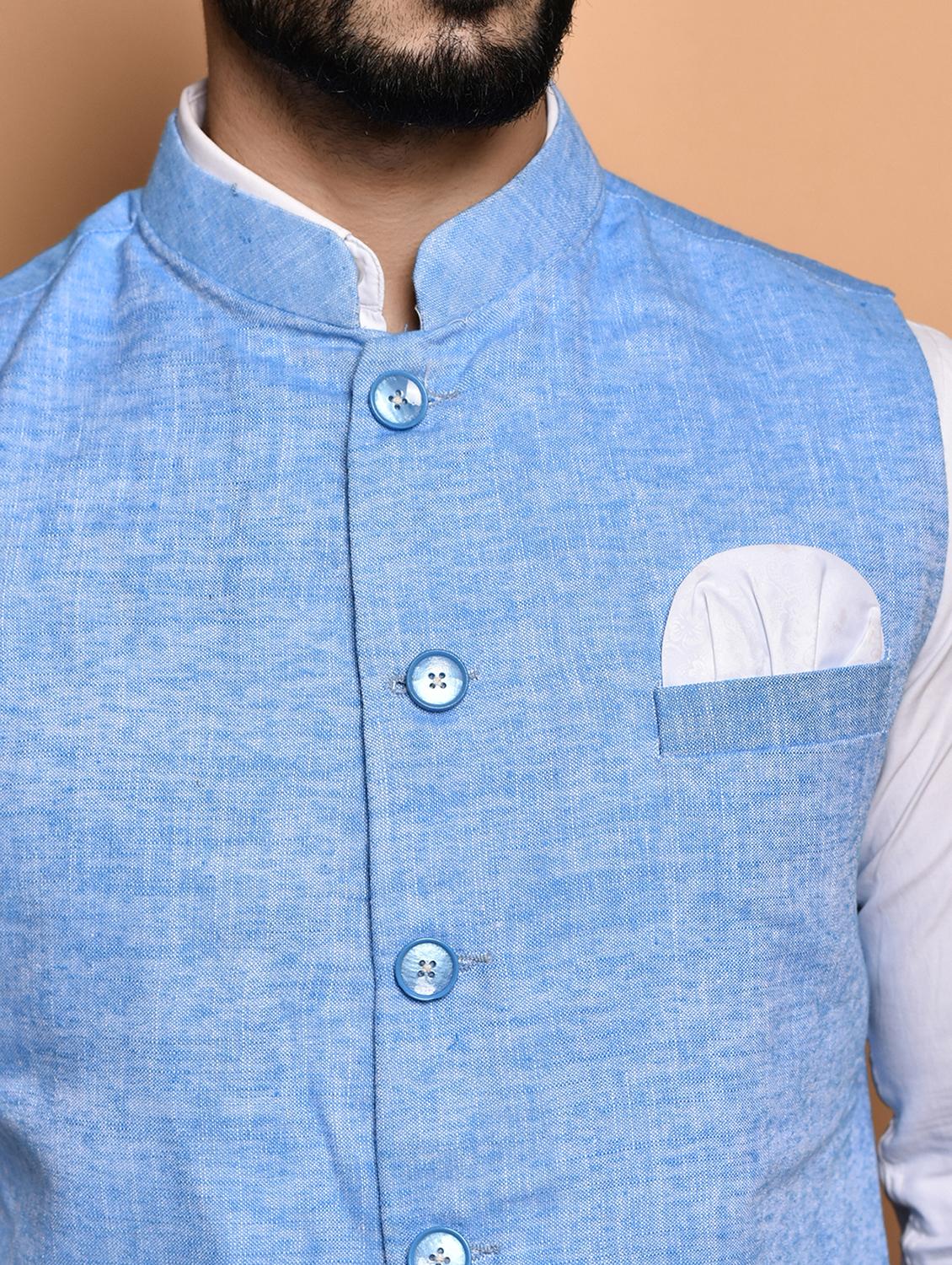 men solid mandarin neck regular fit nehru jacket - 21786334 - Standard Image - 3