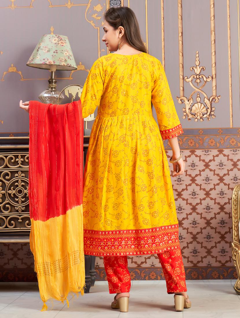 girls three quarter sleeve kurta pant with dupatta set - 21786432 - Standard Image - 3