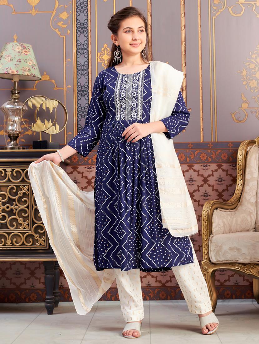 girls three quarter sleeve kurta pant with dupatta set - 21786441 -  Zoom Image - 0