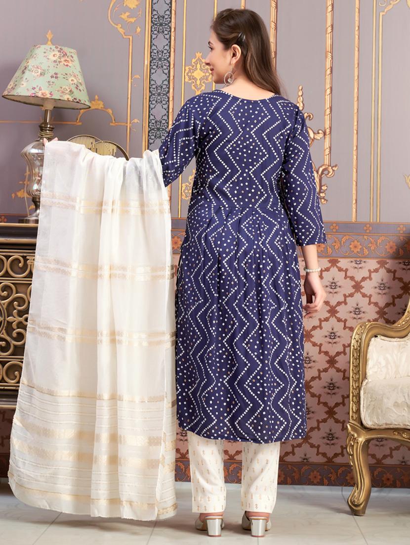girls three quarter sleeve kurta pant with dupatta set - 21786441 - Standard Image - 3