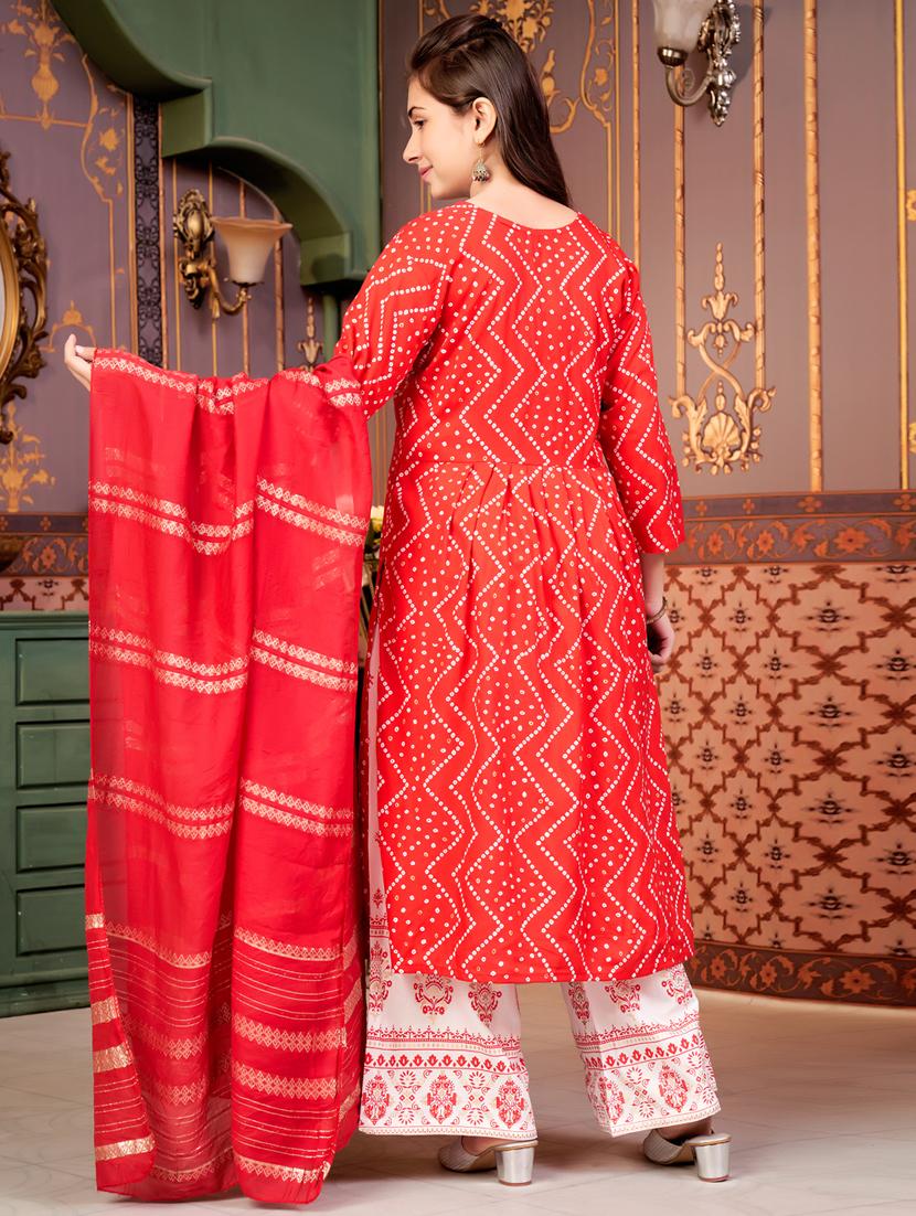 girls three quarter sleeve kurta palazzo with dupatta set - 21786442 - Standard Image - 3