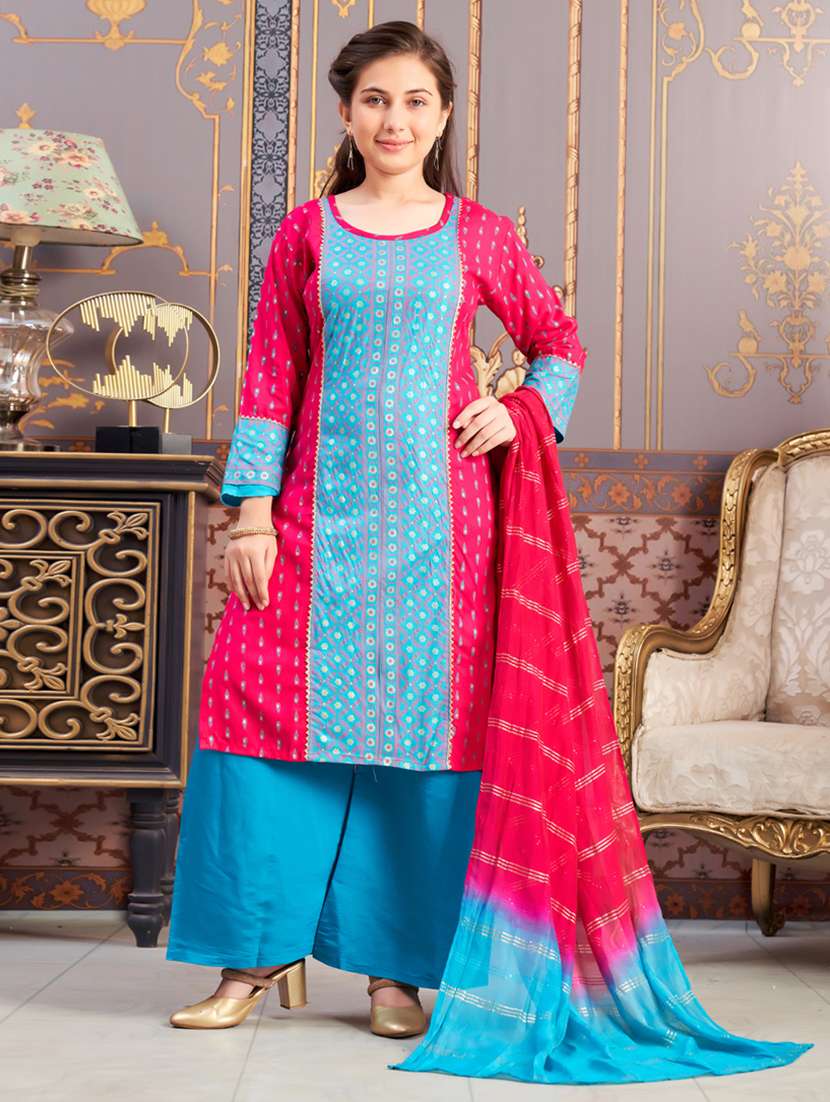 girls printed kurta and palazzo with dupatta - 21786448 -  Zoom Image - 0