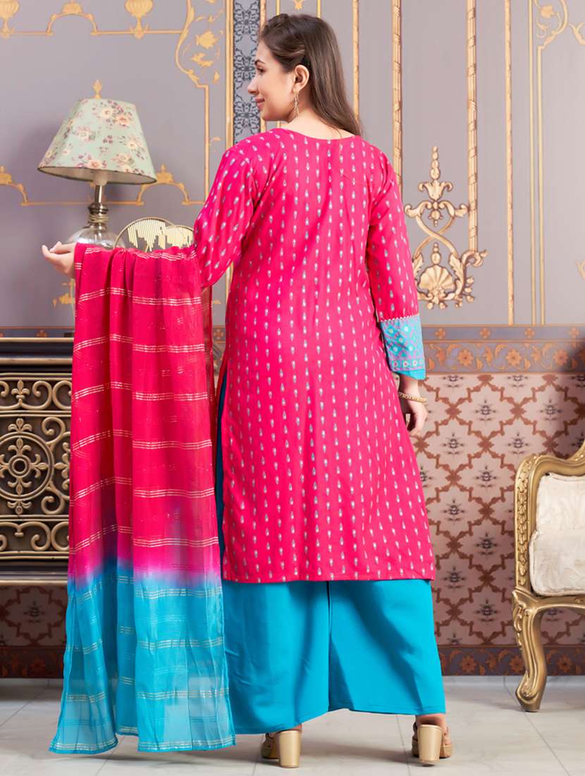 girls printed kurta and palazzo with dupatta - 21786448 - Standard Image - 3