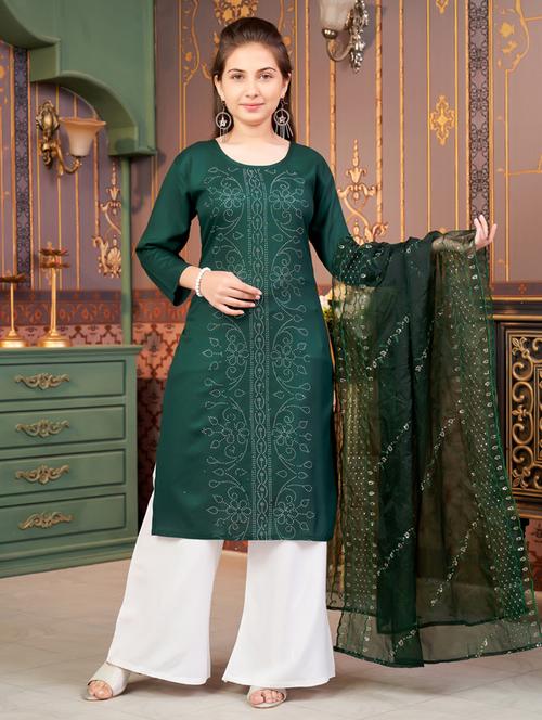 girls printed kurta and palazzo with dupatta - 21786452 - Standard Image - 0