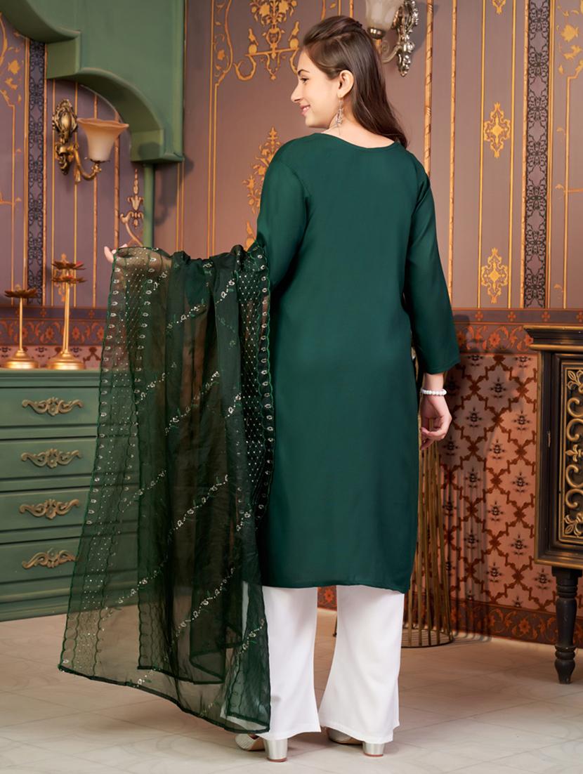 girls printed kurta and palazzo with dupatta - 21786452 - Standard Image - 3