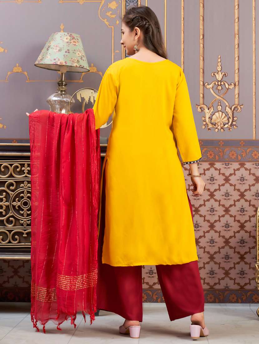 girls printed kurta and palazzo with dupatta - 21786456 -  Standard Image - 3