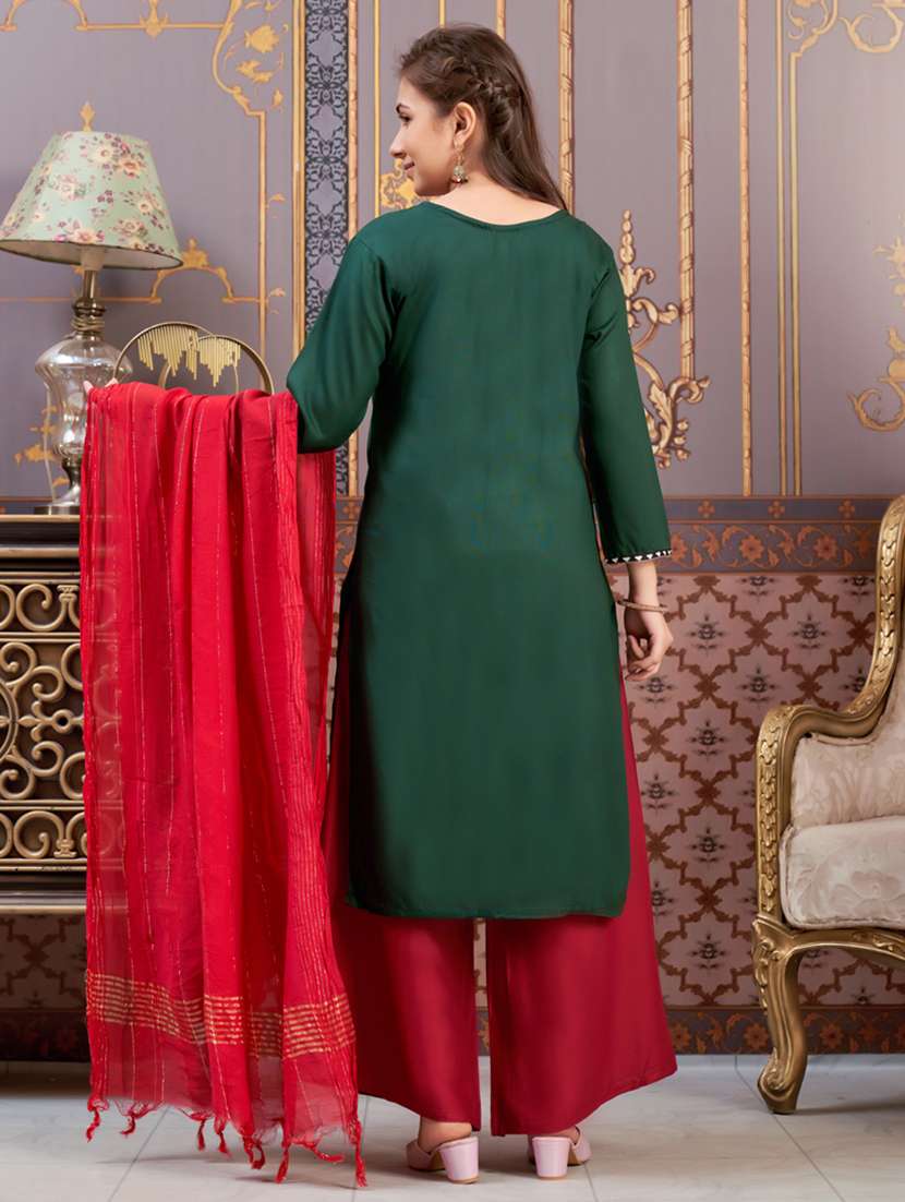 girls printed kurta and palazzo with dupatta - 21786457 - Standard Image - 3