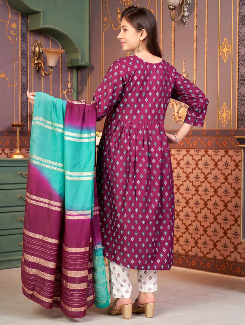 girls printed kurta and palazzo with dupatta - 21786465 -  Standard Image - 3
