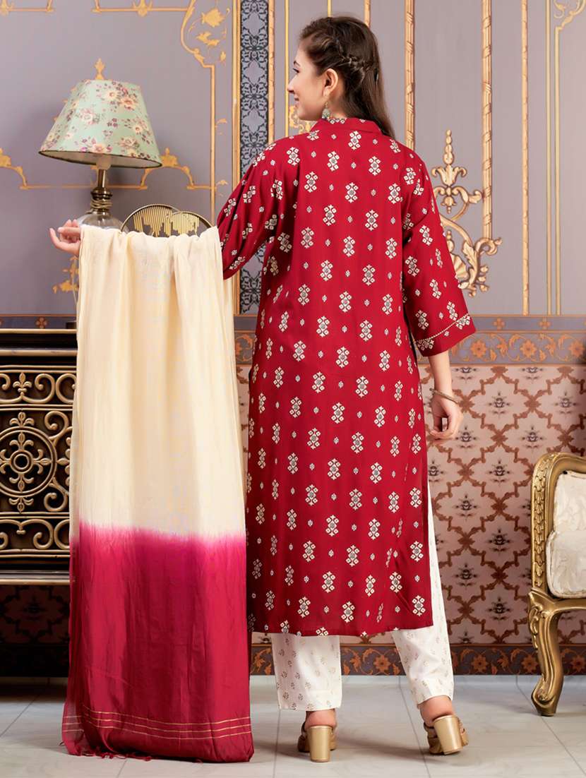 girls printed kurta and pant with dupatta - 21786470 -  Standard Image - 3