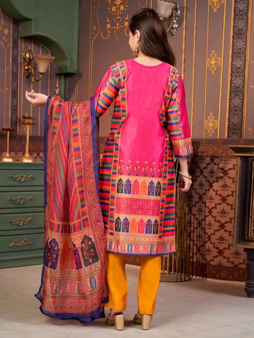 girls printed kurta and pant with dupatta - 21786477 -  Standard Image - 3