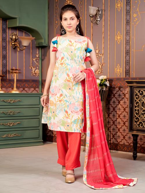 girls printed kurta and pant with dupatta - 21786479 -  Standard Image - 0