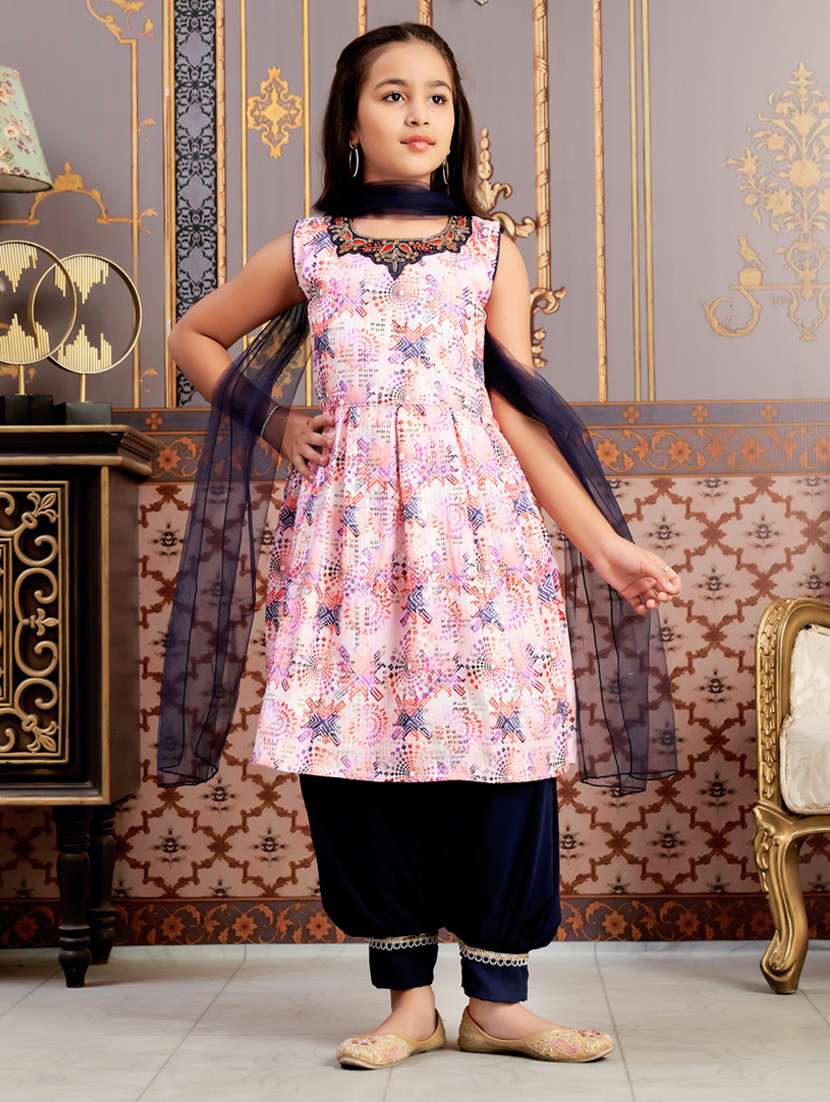 girls printed kurta and salwar with dupatta