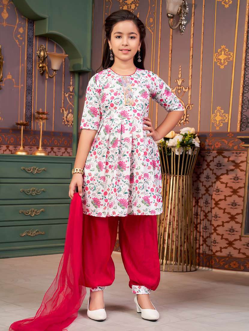 girls printed kurta and salwar with dupatta