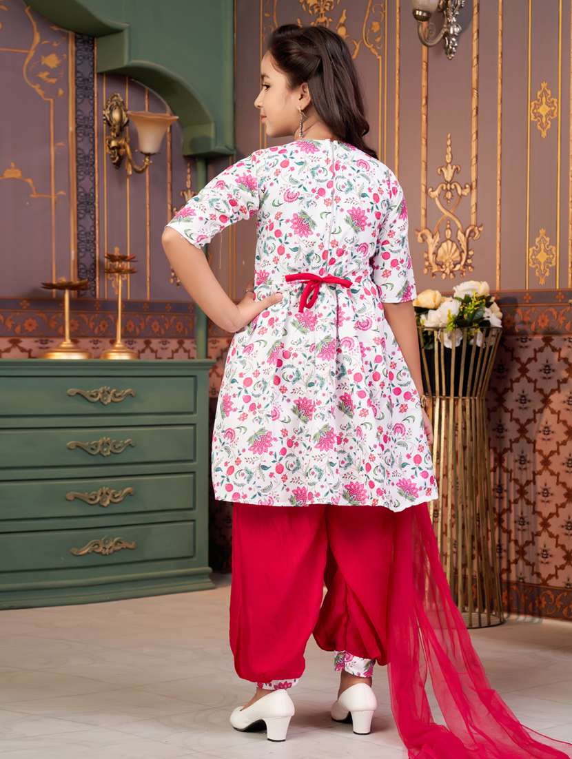 girls printed kurta and salwar with dupatta - 21786487 - Standard Image - 3