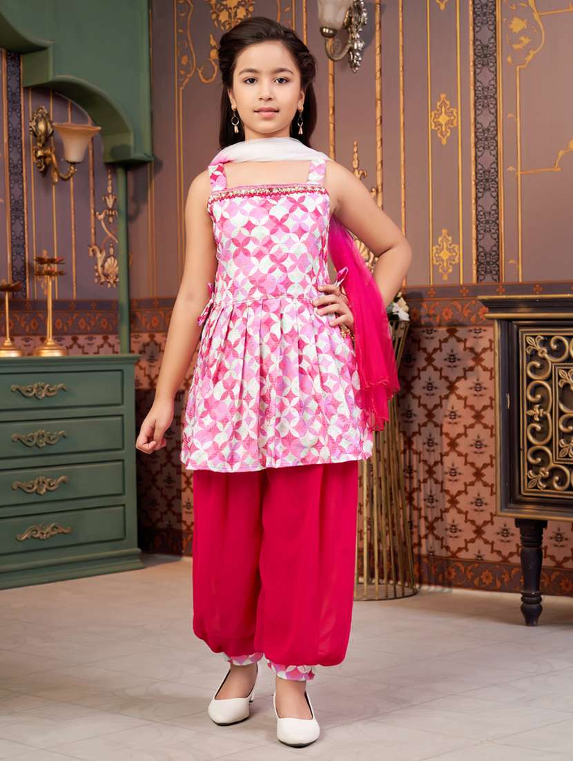 girls printed kurta and salwar with dupatta  