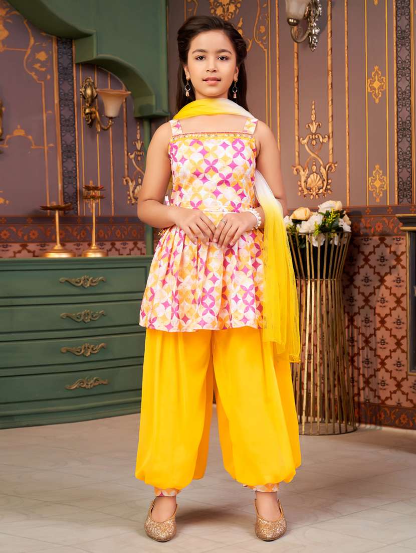 girls printed kurta and salwar with dupatta  