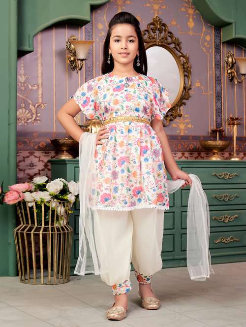girls printed kurta and salwar with dupatta - 21786508 - Standard Image - 0