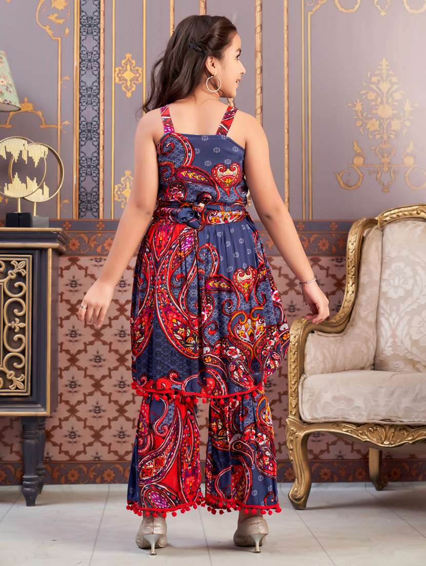 girls printed sleeveless kurta and sharara set - 21786515 -  Standard Image - 3