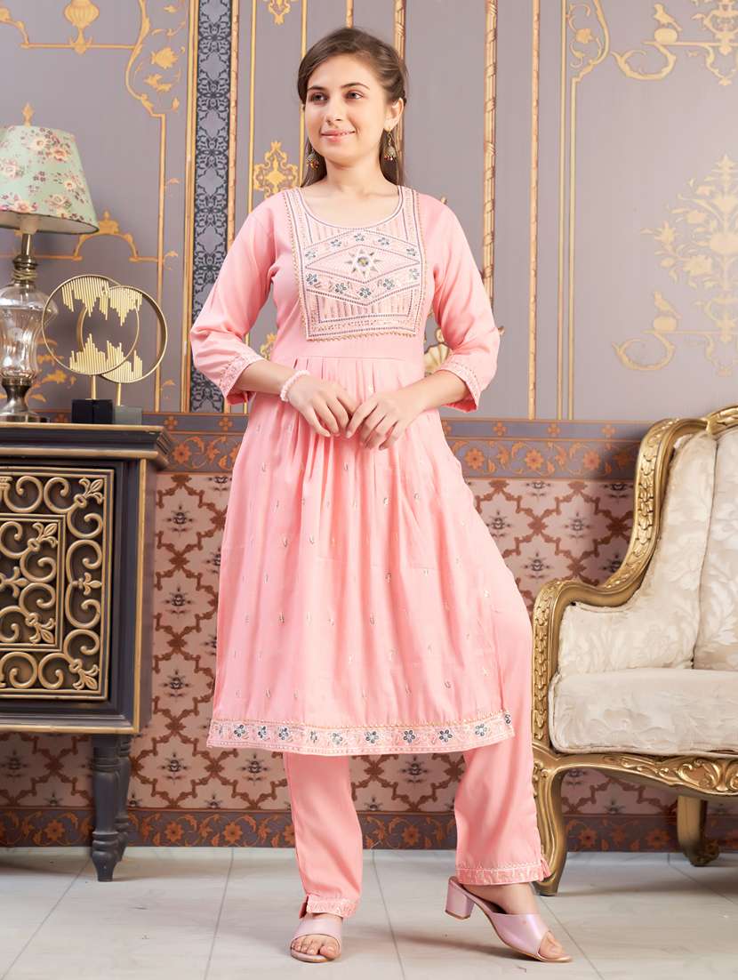 girls embroidered kurta and pant set