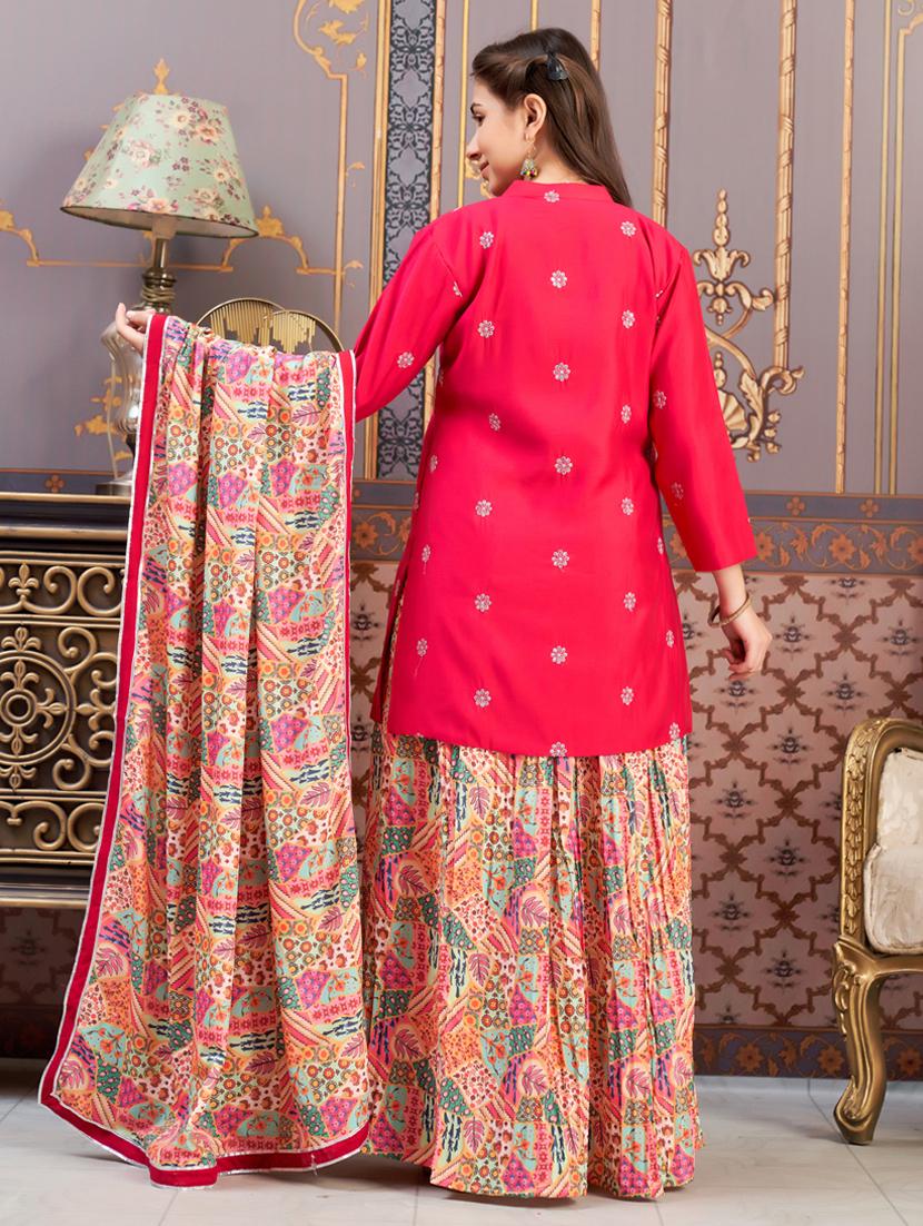 girls pink three quarter sleeve kurta skirt set - 21786532 - Standard Image - 3