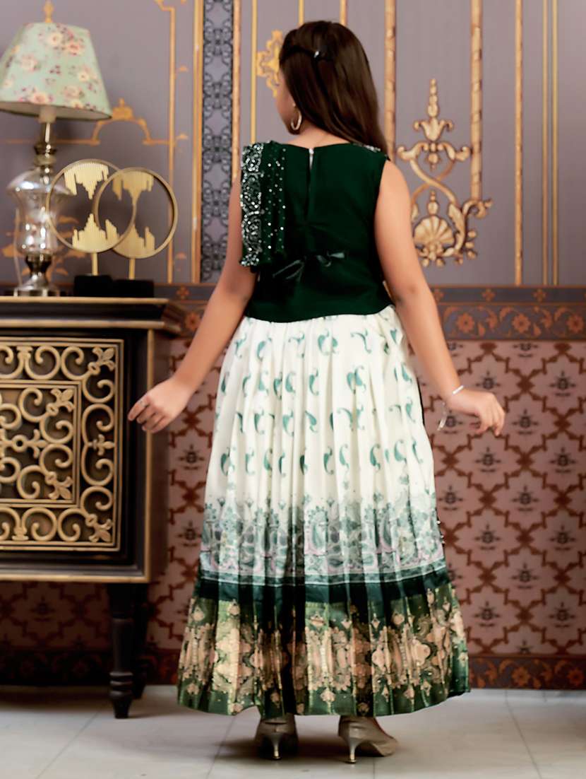 girls solid with work sleeveless lehenga choli set - 21786539 -  Standard Image - 3