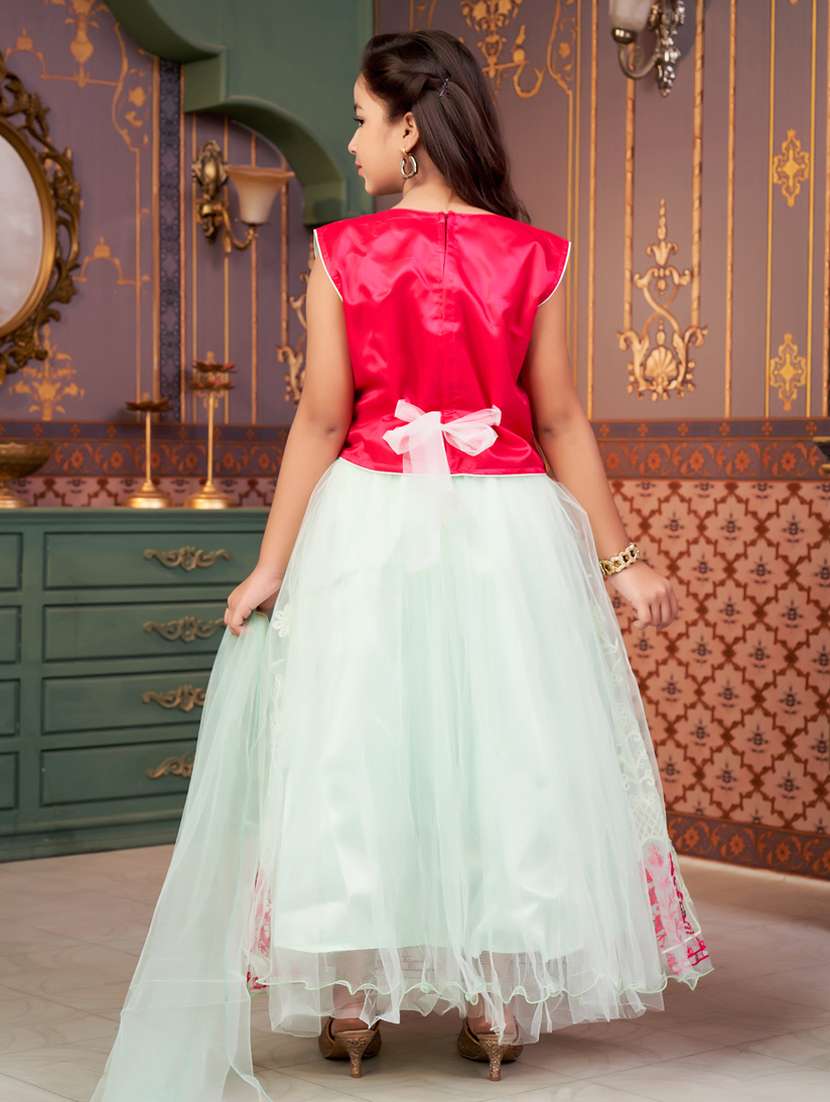 girls solid with work sleeveless lehenga choli set - 21786542 -  Standard Image - 3
