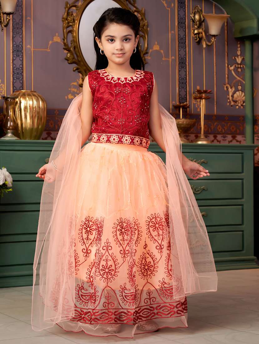 girls embroidered sleeveless lehenga choli