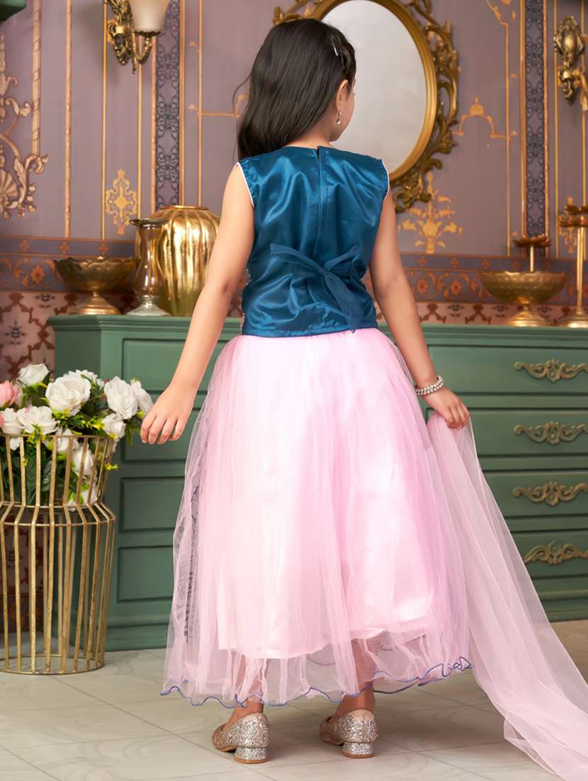 girls solid with work sleeveless lehenga choli set - 21786549 -  Standard Image - 3