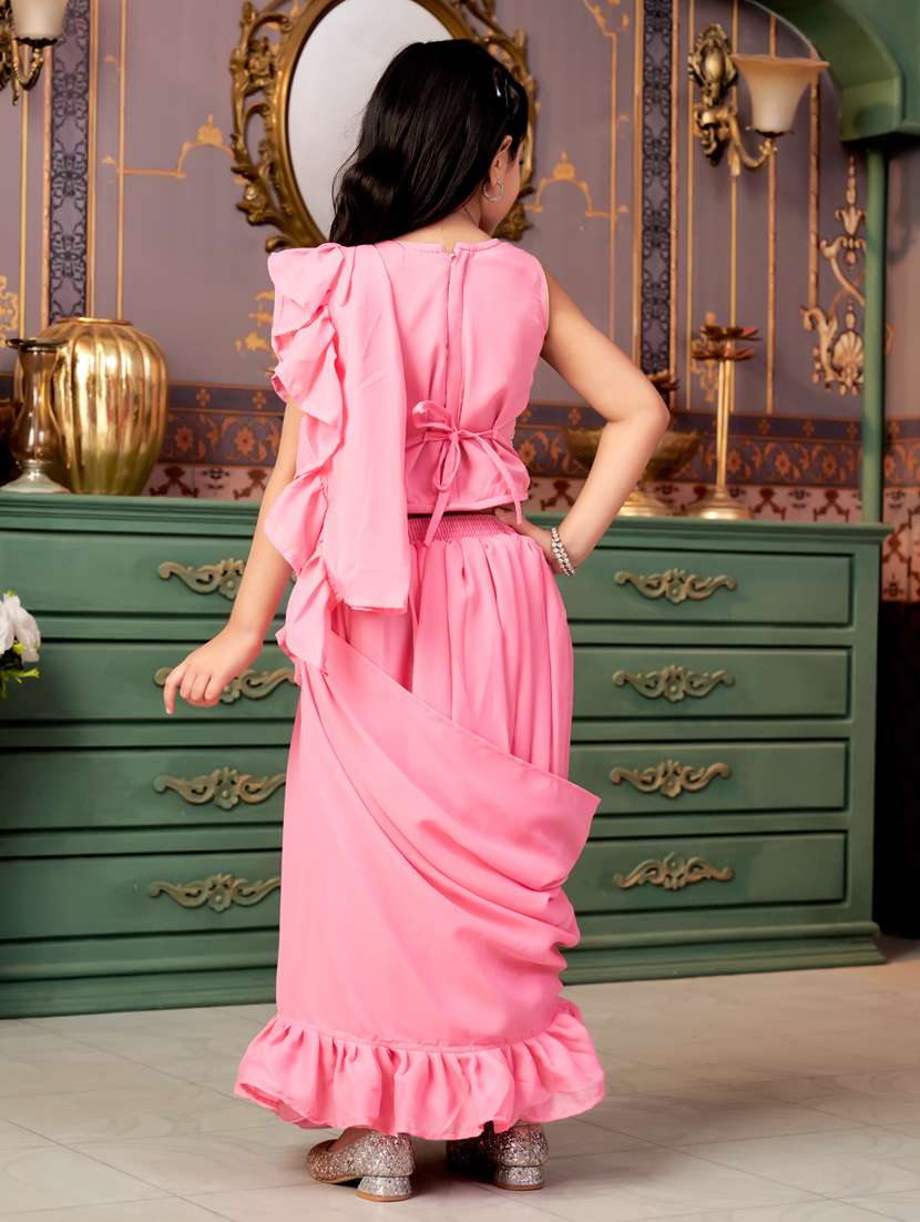 girls solid ready wear saree with embellished blouse - 21786557 -  Standard Image - 3