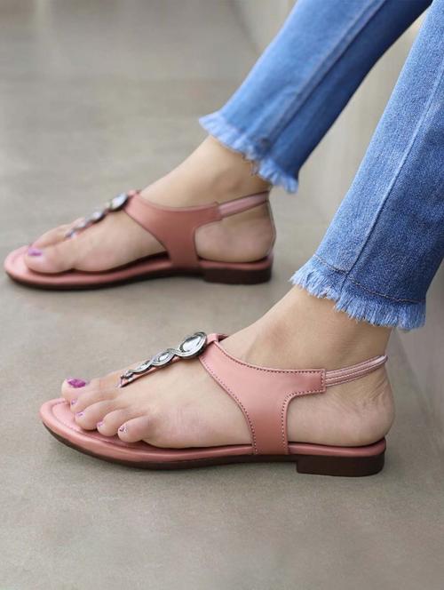 women peach t-strap sandal - 21786587 - Standard Image - 0