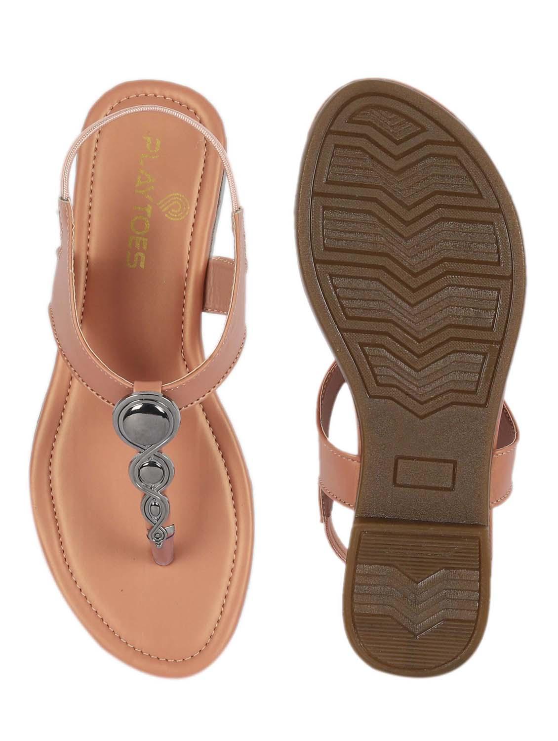 women peach t-strap sandal - 21786587 - Standard Image - 5