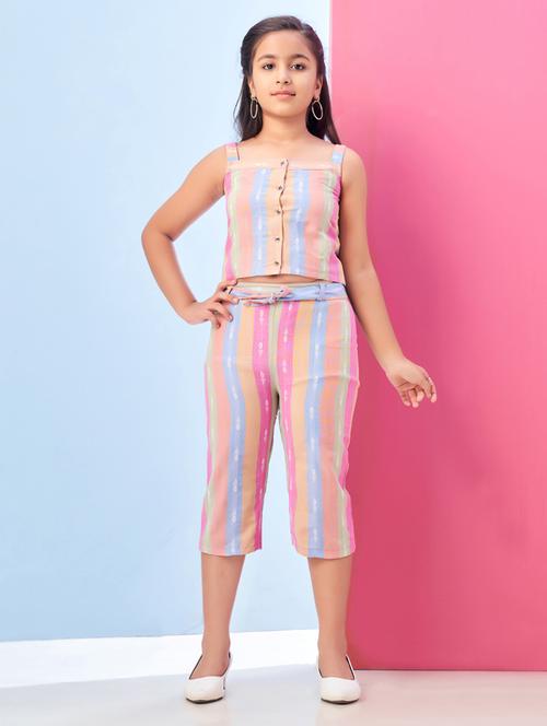 girls striped top & trouser co-ords set - 21786602 - Standard Image - 0