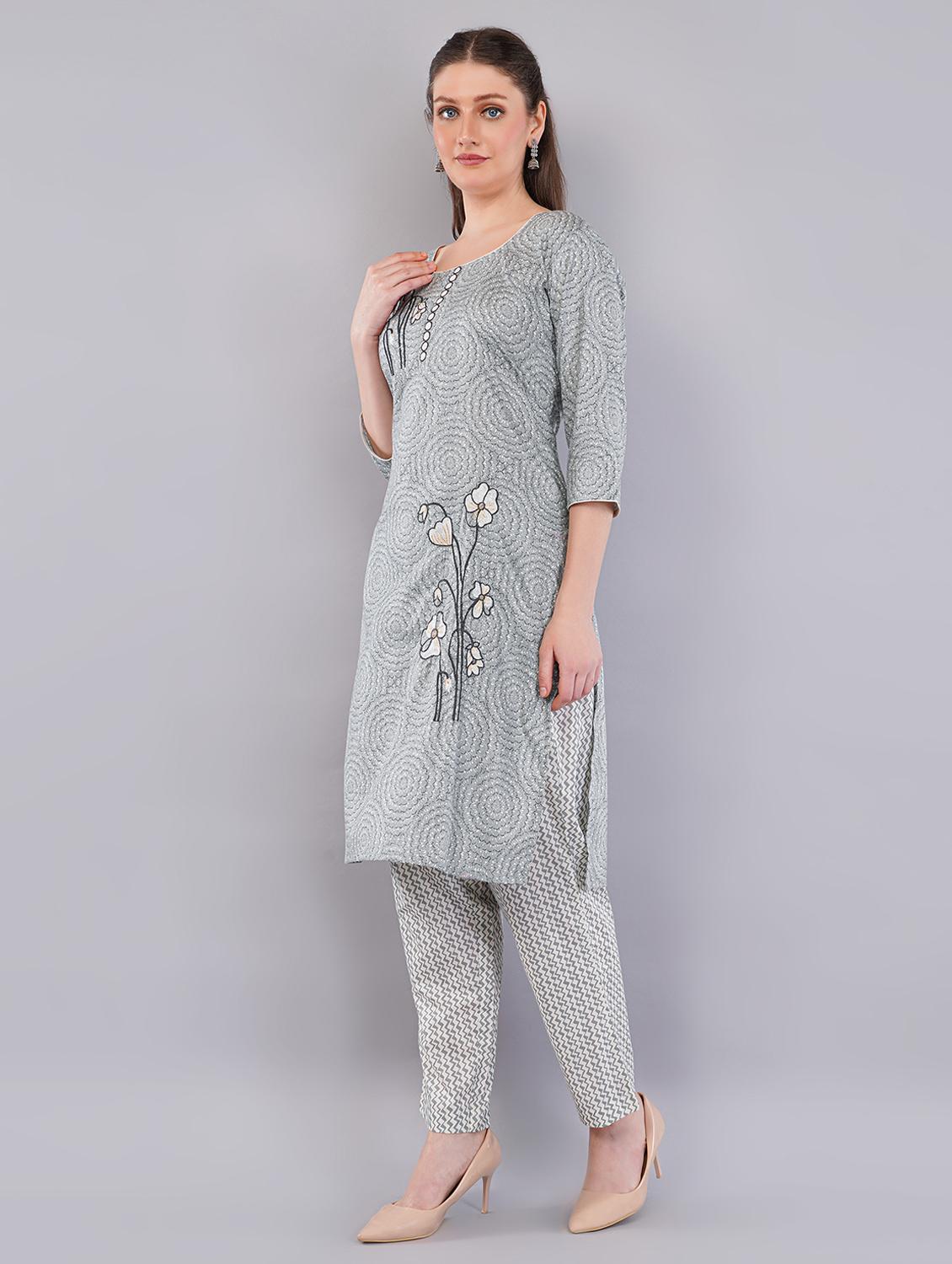 women three quarter sleeve kurta pant with dupatta set - 21786754 - Standard Image - 3
