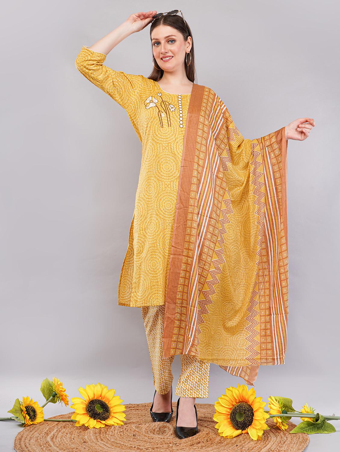 women three quarter sleeve kurta pant with dupatta set - 21786755 - Zoom Image - 0