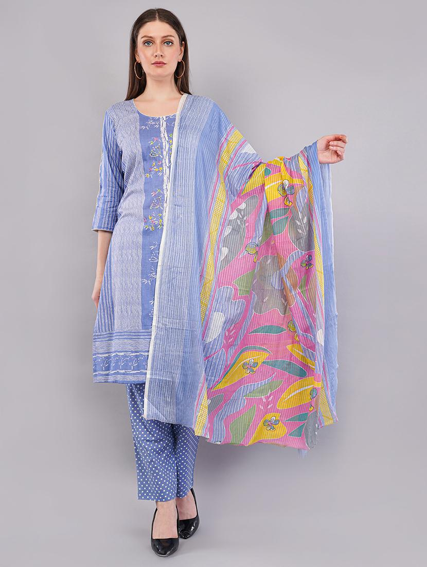 women three quarter sleeve kurta pant with dupatta set - 21786758 - Standard Image - 5