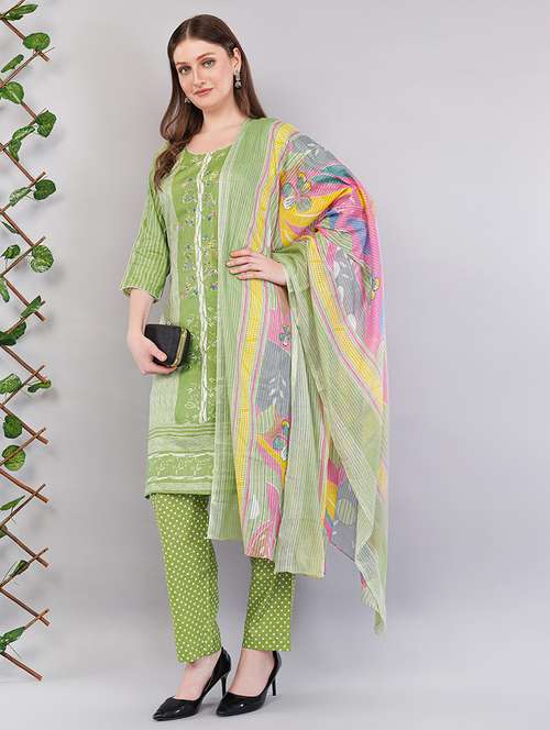 women three quarter sleeve kurta pant with dupatta set - 21786761 -  Standard Image - 0