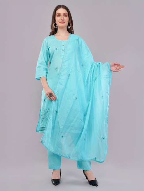 women three quarter sleeve kurta pant with dupatta set - 21786764 -  Standard Image - 0