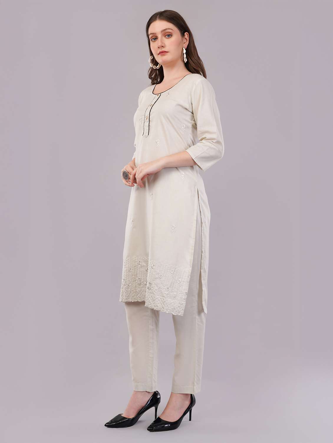 women three quarter sleeve kurta pant with dupatta set - 21786771 -  Standard Image - 3