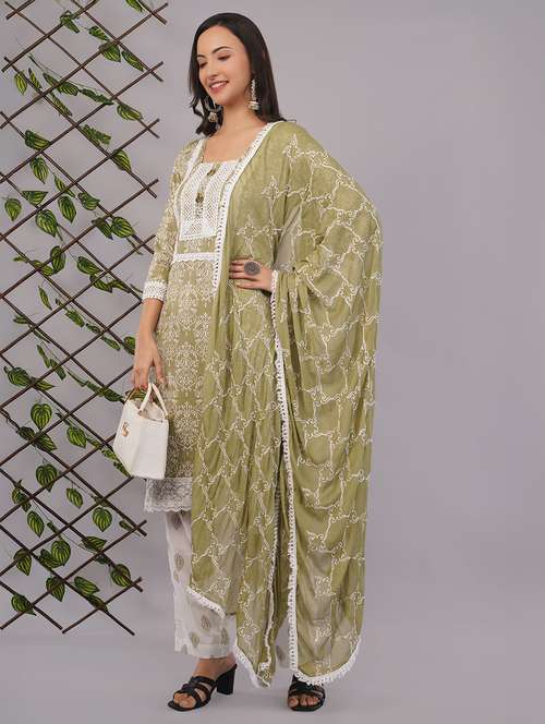 women three quarter sleeve kurta pant with dupatta set - 21786774 -  Standard Image - 0