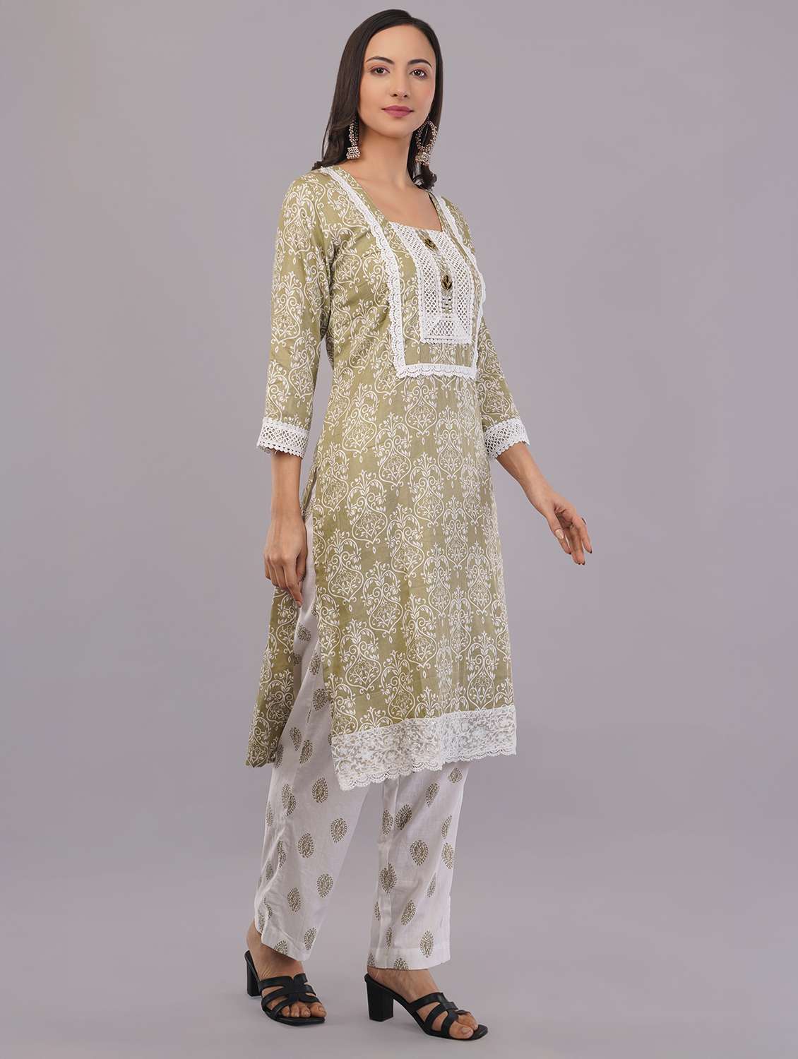 women three quarter sleeve kurta pant with dupatta set - 21786774 -  Standard Image - 3