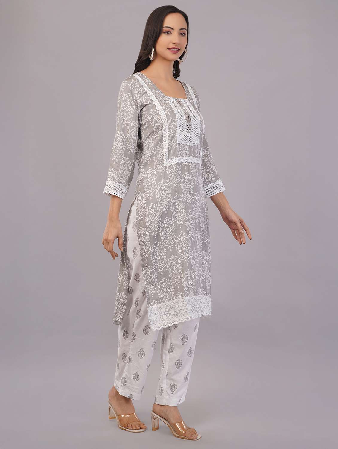 women three quarter sleeve kurta pant with dupatta set - 21786776 -  Standard Image - 3